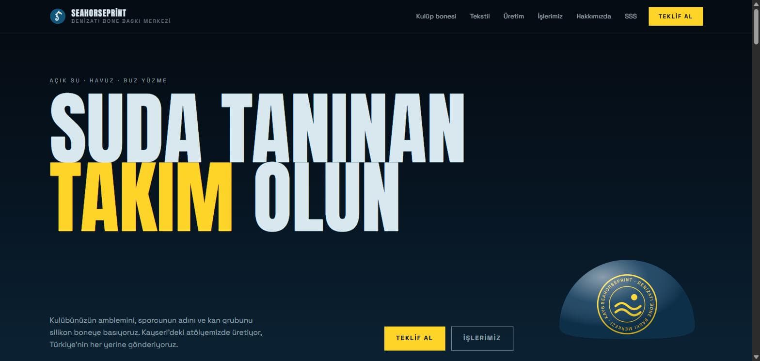 SeaHorsePrint web sitesi ana sayfası — baskı ve tasarım üretimi tanıtım sitesi